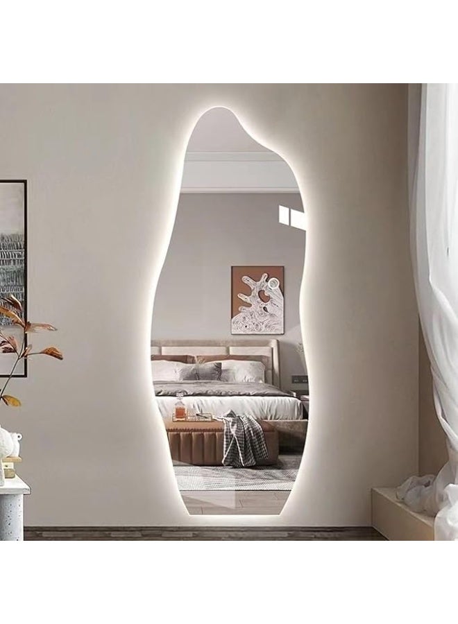 Vphom Full-Length LED Vanity Mirror 80×180 cm | Standing, Wall-Mounted, Hanging or Leaning Floor Mirror | Wooden Frame Dressing Mirror with 3-Color Touch Dimmable LED Light - Image 3